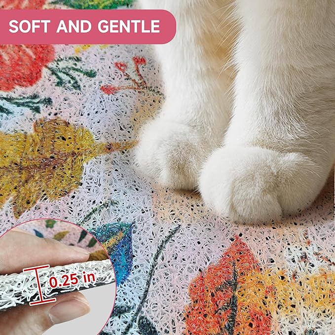 Cat Litter Mat, 24" x 16" Litter Box mat, Upgrade Non-Slip Kitty Litter mat, Traps 100% Litter, Soft on Kitty Paws, Easy Clean for Scatter Control, Bohe cat Food mat, Urine Waterproof