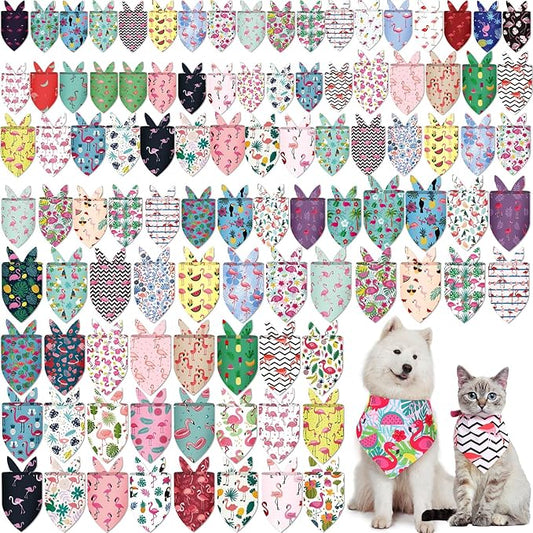 100 Pcs Dog Bandanas Bulk Hawaiian Dog Bandanas Summer 3 Sizes Washable Adjustable Scarf for Beach Small Medium Large Pet Supplies(Flamingo)