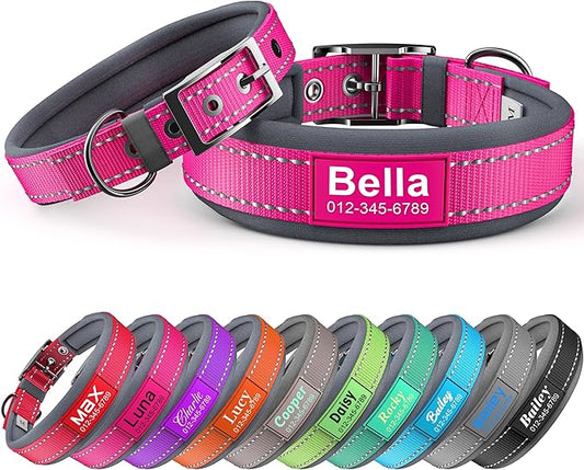 Personalized Dog Collar with Name & Phone Number | Reflective Ultra Wide Soft Neoprene Padded | Durable Metal Buckle for Large, Medium, and Small Dogs in Pink, Purple, Blue & Other Stylish Colors