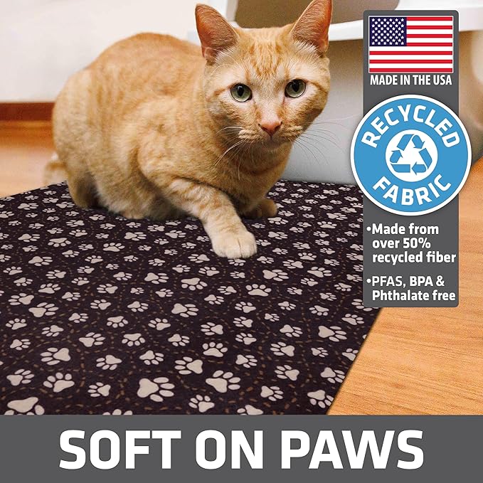 Drymate Original Cat Litter Mat, Contains Mess from Box, Protects Floors, Urine-Proof, Machine Washable, Soft on Kitty Paws, Absorbent, Waterproof (USA Made, Recycled Content) (20”x28”)(Paw Path Tan)
