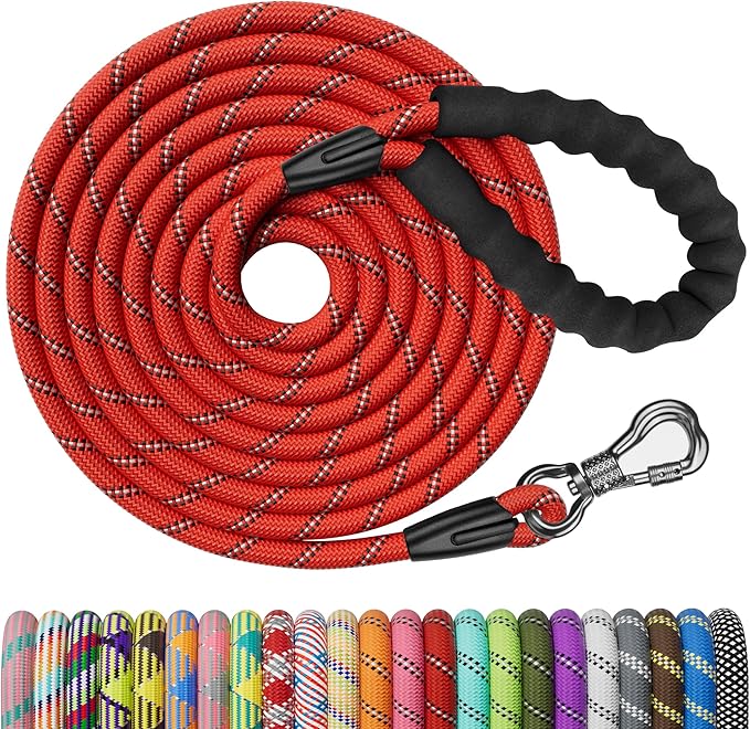 NTR Long Leash for Dog Training, 50FT Red Leashes Large Breed with Swivel Lockable Hook and Padded Handle,Reflective Check Cord Walking,Hunting,Camping Small Medium, 50ft*1/3/''