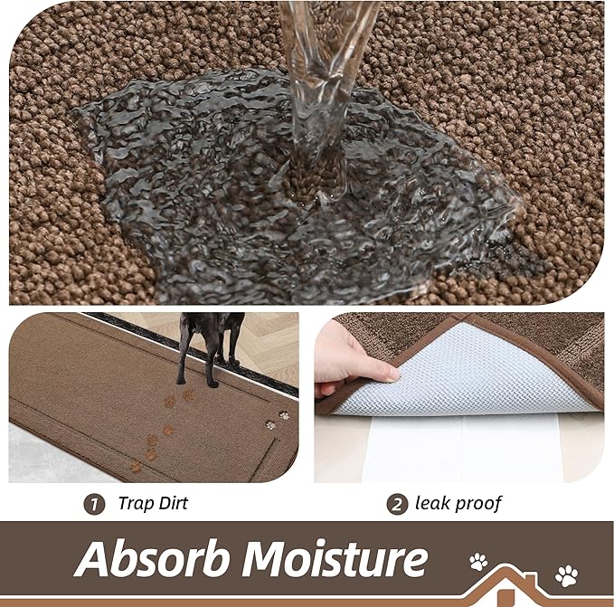 BEQHAUSE Dog Door Mat for Muddy Paws 36"x60" Dirt Trapper Absorbent Doormat Non Slip Entryway Rugs Washable Stain Resistant Welcome Floor Mat Soft Low-Profile for Front Back Door, Brown