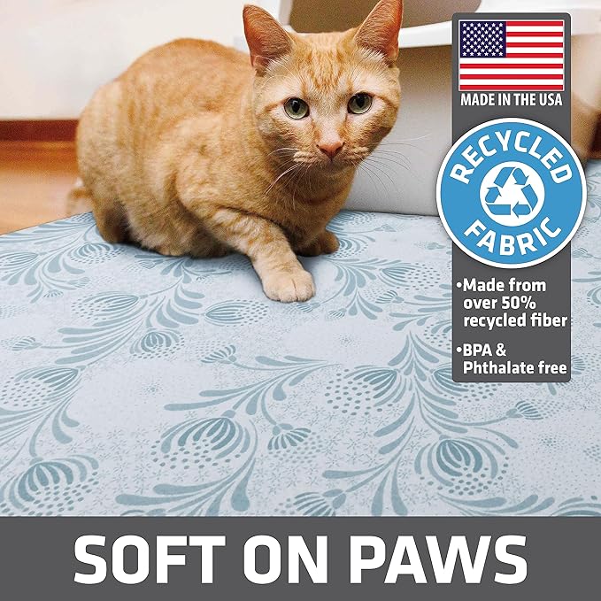 Drymate XL Original Cat Litter Mat, Contains Mess from Box, Protects Floors, Urine-Proof, Machine Washable, Soft on Kitty Paws, Absorbent, Waterproof (USA Made, Recycled Content)(29”x36”)(Blue Floral)
