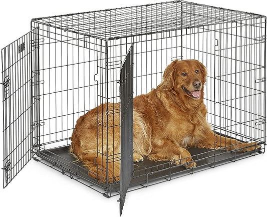 MidWest Homes for Pets 42-Inch Two-Door iCrate Folding Dog Crate with Divider Panel, Leak-Proof Tray & Secure Latches – Metal Wire Kennel for Large Breeds – Portable, Durable & Easy to Assemble