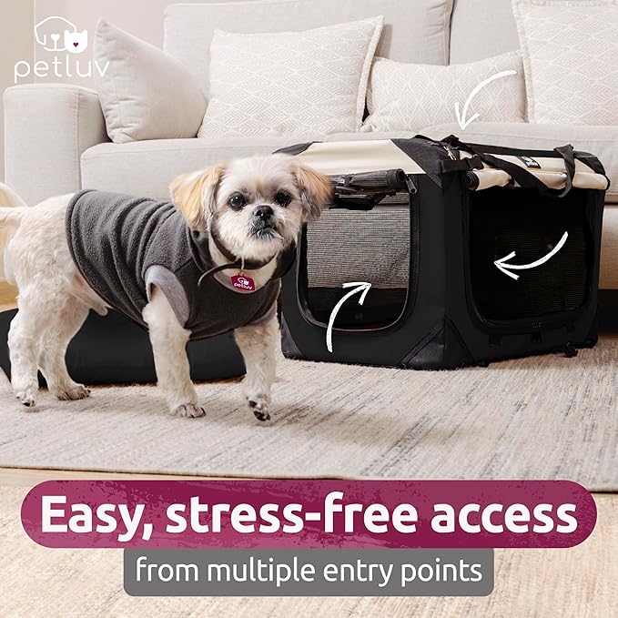 Soft-Sided Cat & Dog Pet Carrier, Medium 20"x13"x13" Fits Most Cats or Small Dog, Comfortable for Travel & Vet Visits, Privacy Windows, Removable Plush Bed, Top/Side Entry, Locking Zippers, Folds Flat