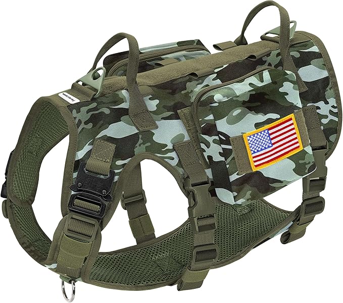 Forestpaw Dog Harness Medium Sized,Tactical Dog Harness with Handle,No Pull Military Style Service Dog Vest with Pockets Adjustable for Medium Large Dogs,Camouflage Green,Chest 15.5-25.5"