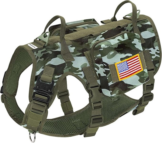 Forestpaw Dog Harness Medium Sized,Tactical Dog Harness with Handle,No Pull Military Style Service Dog Vest with Pockets Adjustable for Medium Large Dogs,Camouflage Green,Chest 15.5-25.5"