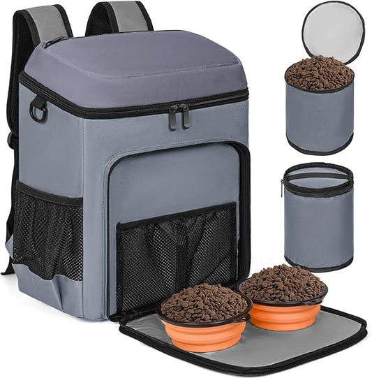 ANILD Dog Travel Backpack - Airline Approved Double-layer Pet Travel Backpack with 2 Food Storage Bag and 2 Foldable Silicone Bowls for Hiking & Camping