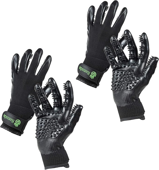 Handson Pet Grooming Gloves - #1 Ranked, Award-Winning Cat, Dog & Horse Hair Remover Gloves - Bathing, Shedding & Massaging Tool - Gentle Brush for Long & Short Fur (2 Pairs, Black, Medium)