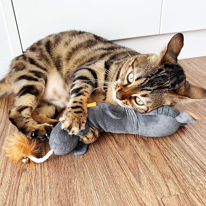 TTcat Catnip Silvervine Matatabi Pillow for Cats Kittens,Crinkle Sound Toy,Cat Kicker Toy,Large Size Cat Soothing Plush Pillow (Mouse).