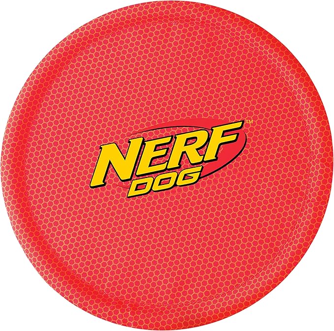 Nerf Dog Nylon Flyer Dog Toy, Flying Disc, Lightweight, Durable and Water Resistant, Great for Beach and Pool, 9 inch diameter, for Medium/Large Breeds, Single Unit, Red