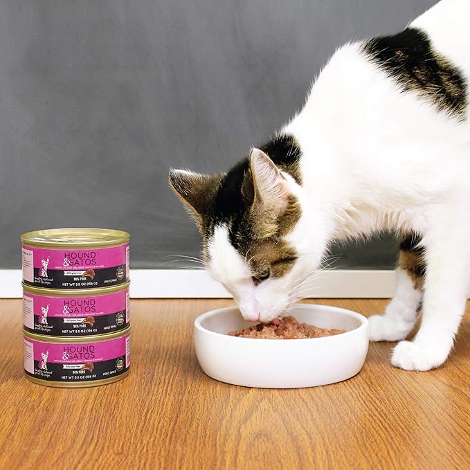 Hound & Gatos Wet Cat Food, 98% Pork, Grain Free Pate Cat Food, Real Meat, High Protein, Limited Ingredients, No Additives, 5.5 oz. Cans (Pack of 24)