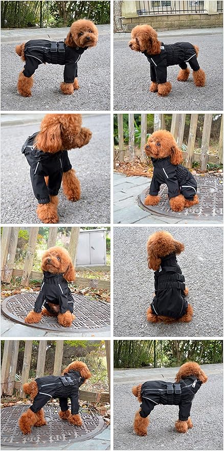 Dogs Waterproof Jacket, Lightweight Waterproof Jacket Reflective Safety Dog Raincoat Windproof Snow-Proof Dog Vest for Small Medium Large Dogs Black XS