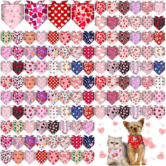 Amylove 120 Pcs Halloween Dog Bandanas Bulk Thanksgiving Day Holiday Triangle Dog Pack Puppy Kerchief Bandana Adjustable Pet Scarf for Pet Cat Costume Accessories Decor(Love)