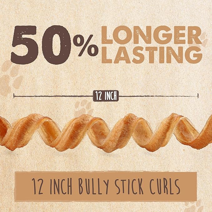 Mighty Paw Naturals Curly Bully Sticks for Dogs - Grass Fed Beef Dog Chews. Bully Sticks for Large Pets, Medium, Small Breeds. Lower Odor Treats for Small Pets. Single Ingredient 12”, 5 Pack