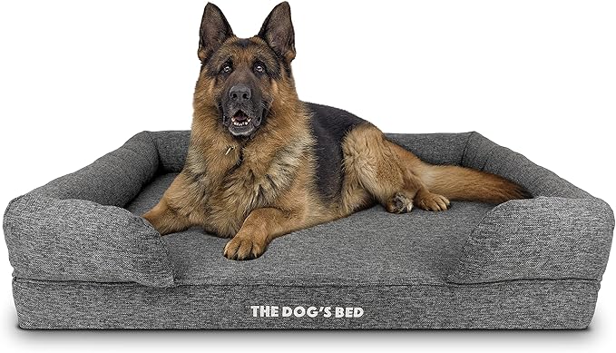 The Dog’s Bed, XL Grey Poly-Linen, Memory Foam, Pain Relief: Arthritis, Hip & Elbow Dysplasia, Post Surgery, Lameness, Supportive, Calming, Waterproof Washable Cover