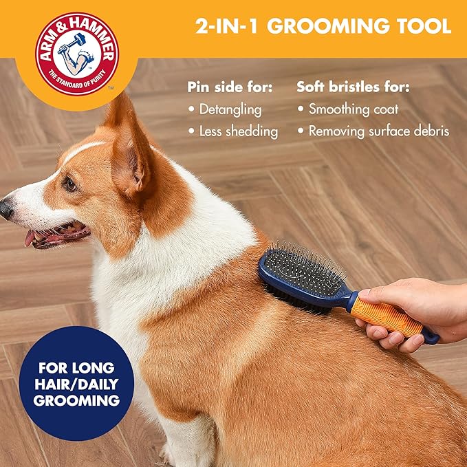 Arm & Hammer “Simply Calm” Dog Grooming Pin & Bristle Deodorizing Brush with Fragrance Transfer Technology – Scented 2-in-1 Brush for Detangling & Shedding, Sweet Lily & Vanilla Scent