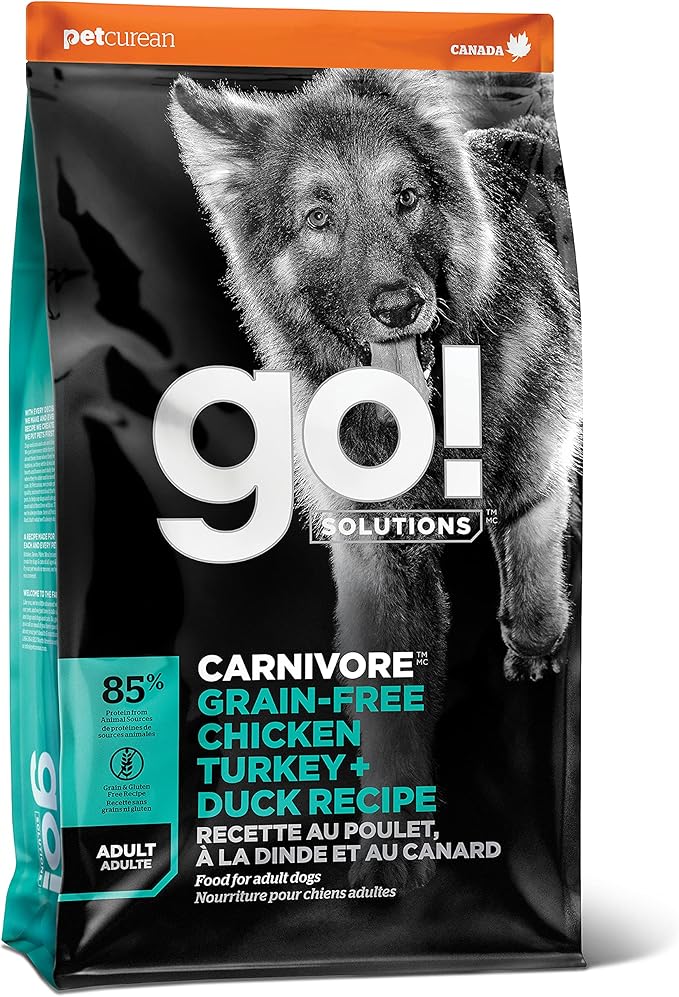 Go! Solutions Carnivore, Grain-Free, Protein Rich Dry Dog Food, Chicken, Turkey and Duck Adult Recipe, 12 lb Bag