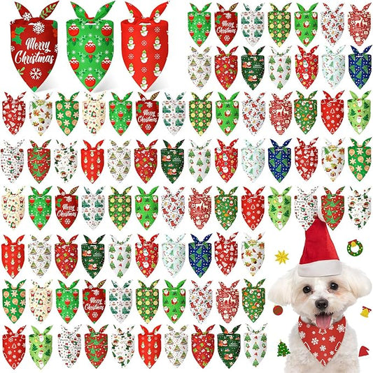 Abbylike 100 Pcs Christmas Dog Bandanas Bulk Xmas Bandanas for Dogs Triangle Kerchief Bibs Scarf for Pet Xmas Costume Photo Props Accessories Pet Shops Groomer, 25 Styles (19.7 x 13.8 x 13.8)