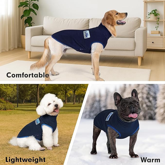 cyeollo Fleece Dog Sweater, Turtleneck Dog Sweatshirt Stretchy Pullover Fleece Vest Warm Winter Fall Clothes for Small Dogs Boy Pet Apparel, Navy Blue M