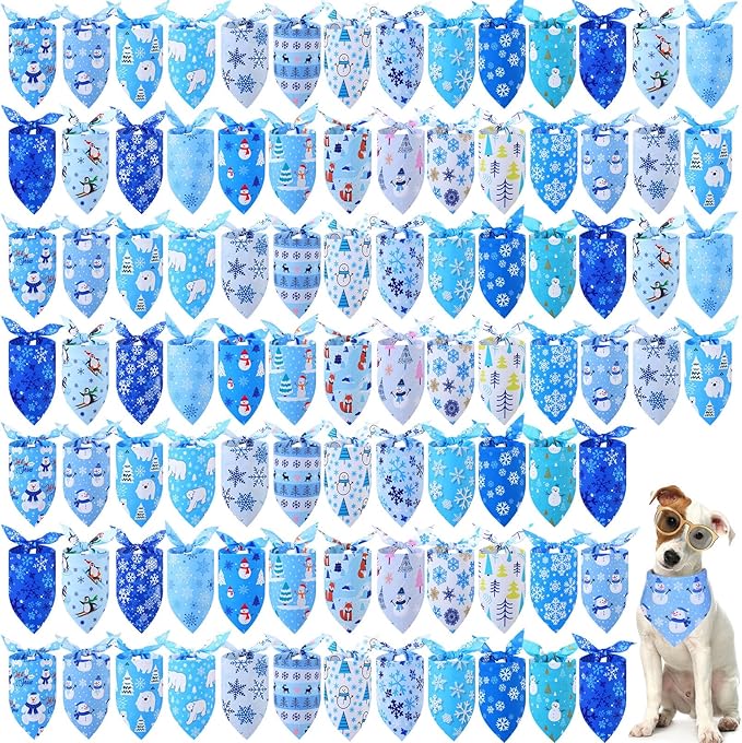 Abbylike 100 Pcs Winter Dog Bandanas Bulk Snowflake Bandanas for Dogs Triangle Kerchief Bibs Scarf for Pet Winter Costume Photo Props Accessories Pet Shops, 25 Styles Groomer(19.7 x 13.8 x 13.8)