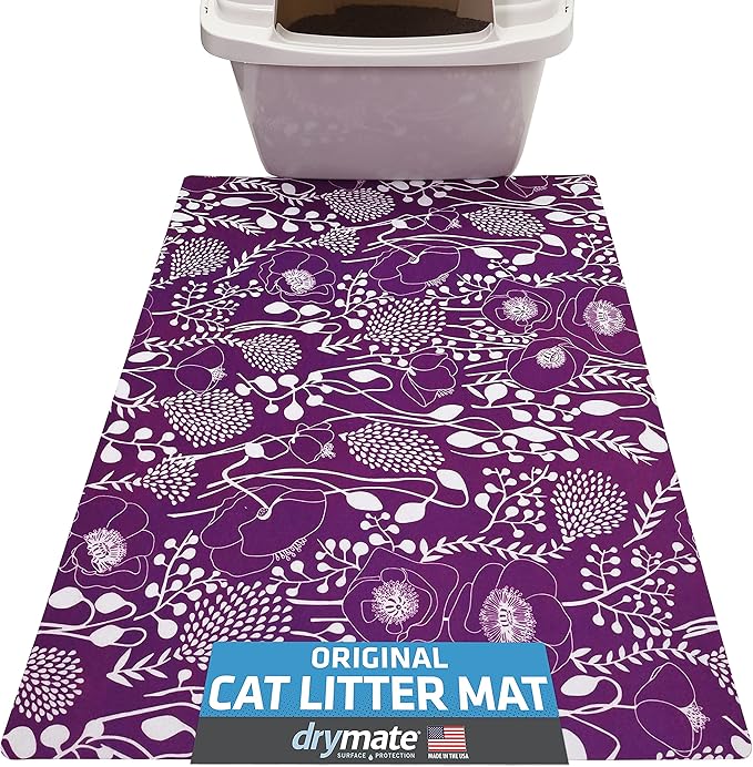 Drymate Original Cat Litter Mat, Contains Mess from Box, Protects Floors, Urine-Proof, Machine Washable, Soft on Kitty Paws, Absorbent, Waterproof (USA Made, Recycled Content) (20”x28”)(Purple Plum)