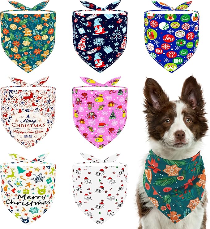 Christmas Dog Bandanas for Large Dogs Breed 7 Pcs Sewing Hemming Christmas Dog Bandanas XXL Adjustable Scarves Grooming L