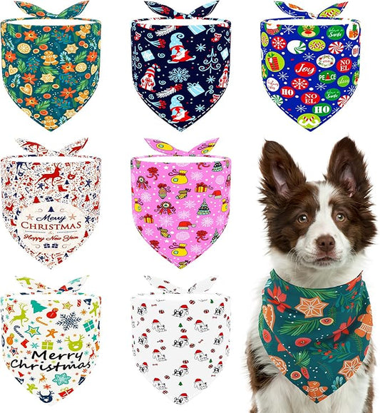 Christmas Dog Bandanas for Large Dogs Breed 7 Pcs Sewing Hemming Christmas Dog Bandanas XXL Adjustable Scarves Grooming L