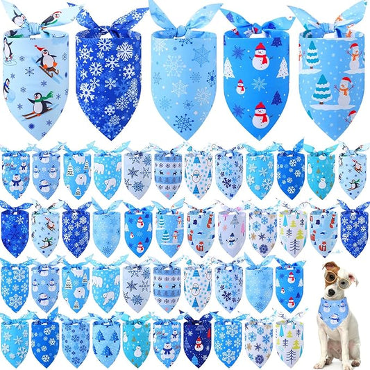 Abbylike 50 Pcs Winter Dog Bandanas Bulk Blue Snowflake Dog Bandanas for Pets Triangle Kerchief Scarf Bibs for Winter Pets Cats Party Costume Photo Props Accessories Pet Shops (19.7 x 13.8 x 13.8)