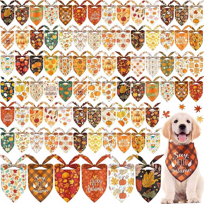 200Pcs Fall Dog Bandanas Bulk Thanksgiving Scarf for Dogs Costume Accessories Pet Triangle Kerchief Bibs Outfit Holiday Washable Scarves Bandanas Pet Shops Grooming for Girl and Boy