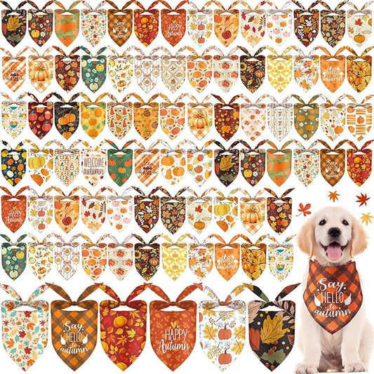 200Pcs Fall Dog Bandanas Bulk Thanksgiving Scarf for Dogs Costume Accessories Pet Triangle Kerchief Bibs Outfit Holiday Washable Scarves Bandanas Pet Shops Grooming for Girl and Boy