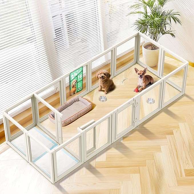 FXW AuraSpace Acrylic Indoor Dog Playpen for Puppies and Small Dogs, 24 Inch, 16 Panels, White