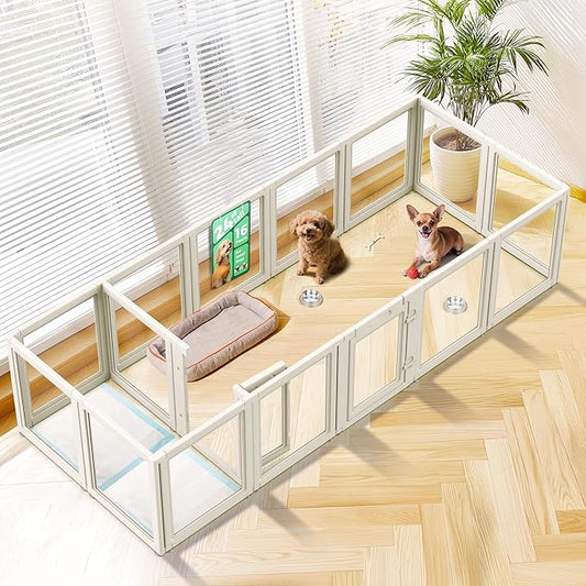 FXW AuraSpace Acrylic Indoor Dog Playpen for Puppies and Small Dogs, 24 Inch, 16 Panels, White