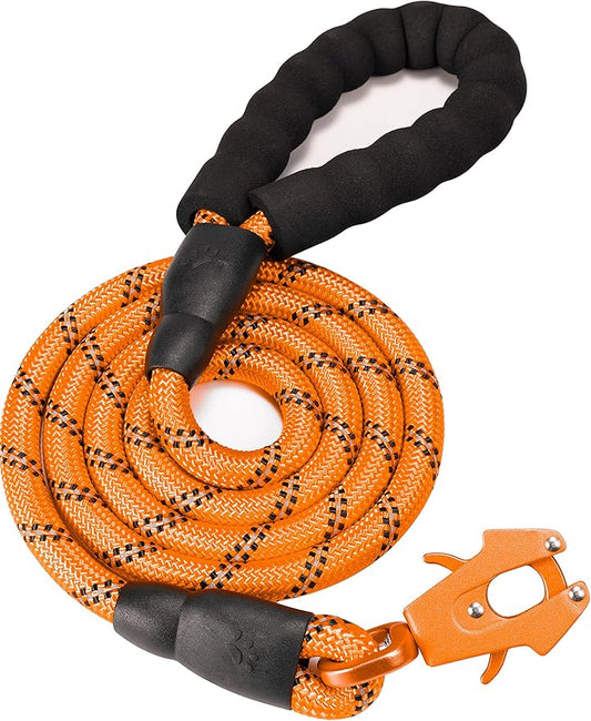 GEIT 2/4/5/6FT Dog Leash, Heavy Duty Rope Leashes, Reflective Nylon Pet Lead with Aluminum Quick Release/Locking Tactical Frog Clip for Small Medium and Large Dogs, Orange, 1/2 inch