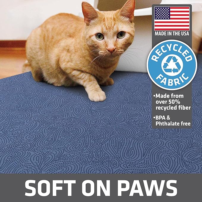 Drymate XL Original Cat Litter Mat, Contains Mess from Box, Protects Floors, Urine-Proof, Machine Washable, Soft on Kitty Paws, Absorbent, Waterproof (USA Made, Recycled Content)(29”x36”)(Blue Stucco)