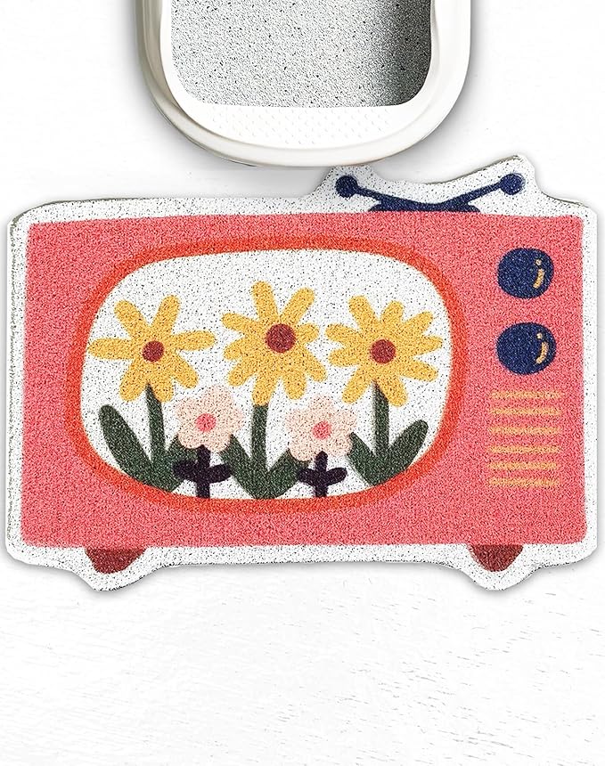 Lukamoo® Cute Cat Litter Mat (30''x20''), Extra-Large/XL, for Kitty Litter & Cute Cat Litter Box, Litter Trapping Mat (Large (30'' x 20''), Retro Television)