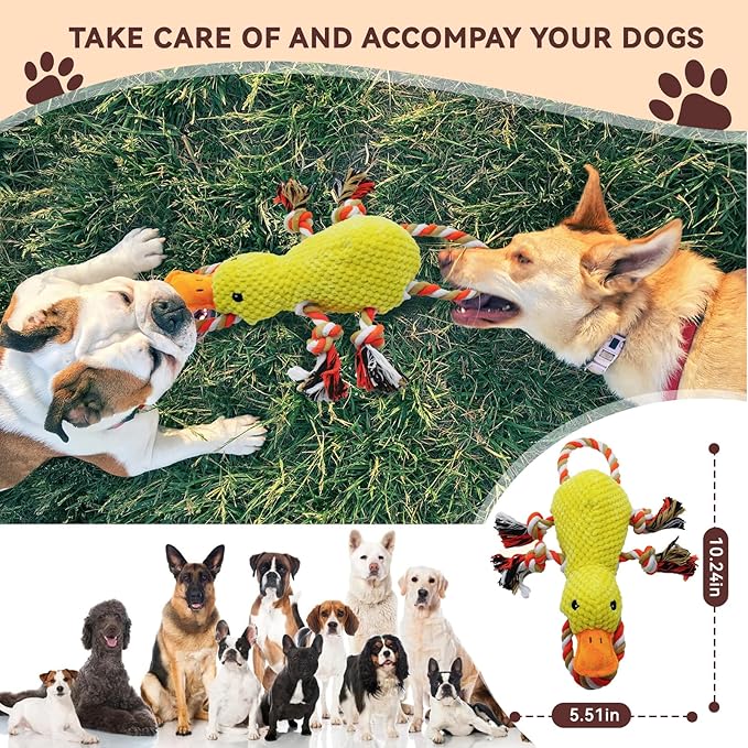 Tug of War Dog Toy, Squeaky Dog Toys Interactive Duck Puppy Toys to Keep Them Busy
