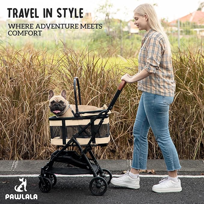 Pet Stroller with Detachable Carrier - Ideal for Small to Medium Dogs & Cats - Compact & Convenient Design - Easy Assembly Pet Stroller for Cats, Dog Strollers for Small Dogs - Bisque Beige