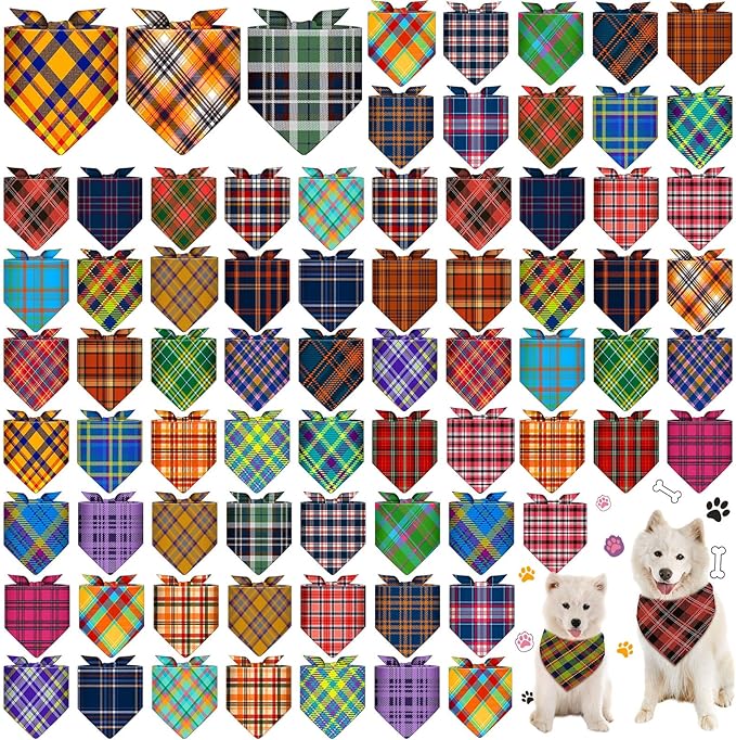 Sanwuta 72 Pcs Dog Bandana Bulk Washable Puppy Triangle Scarfs Cat Bandanas Adjustable Soft Cute Pet Triangle Bibs Accessories for Small Medium Dogs Cats Pets Costume (Stripe Pattern)