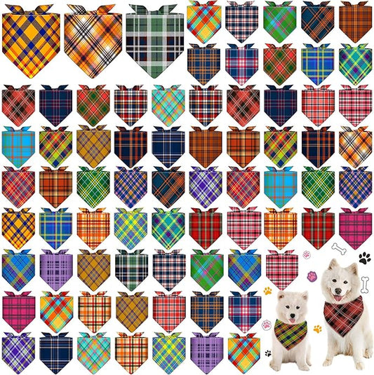 Sanwuta 72 Pcs Dog Bandana Bulk Washable Puppy Triangle Scarfs Cat Bandanas Adjustable Soft Cute Pet Triangle Bibs Accessories for Small Medium Dogs Cats Pets Costume (Stripe Pattern)