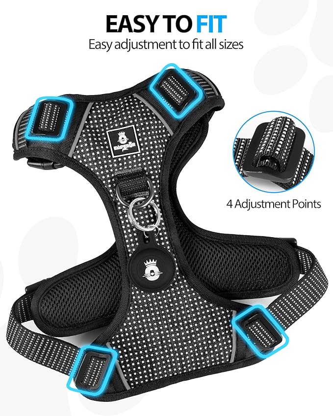 Emperor Pets Reflective Dog Harness for Large Dogs - No Pull Dog Harness with 2 Leash Clips, Premium Oxford Soft Padded Puppy Harness, No Choke Design Dog Vest for Large Dogs (L, Black)