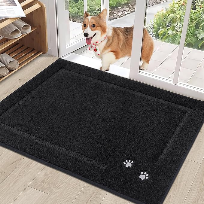 BEQHAUSE Dog Door Mat for Muddy Paws 32"x48" Dirt Trapper Absorbent Doormat Non Slip Entryway Rugs Washable Stain Resistant Welcome Floor Mat Soft Low-Profile for Front Back Door, Black