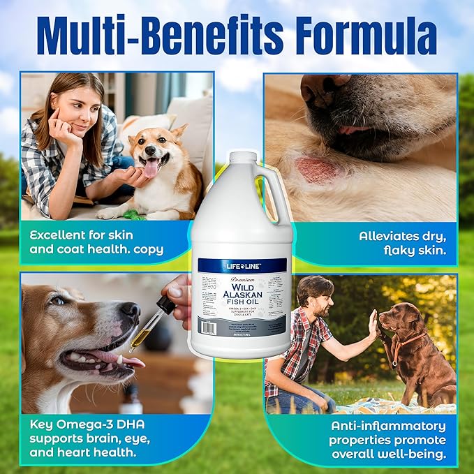 Life Line Pet Nutrition Wild Alaskan Fish Oil for Dogs and Cats 66oz – Omega 3 Fish Oil Supplement for Skin & Coat – Supports Brain, Eye & Heart Health in Dogs & Cats