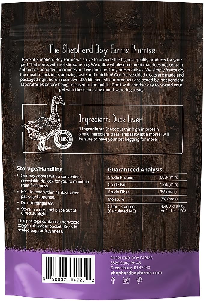 Freeze Dried Dog and Cat Treats, Duck Liver, All Natural Single Ingredient Freeze-Dried Dog Treat & Snacks, Made in USA, High Protein, Essential Nutrition of Raw Food, 3oz