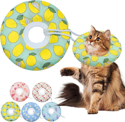 Cat Cone Collar Soft, Adjustable Cat Recovery Collars to Prevent Licking, Cute Donut E Collar After Surgery, Wound Healing Elizabethan Collar for Kittens(Green Lemon, Large)