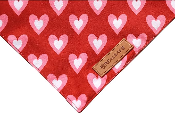 Realeaf Love Dog Bandanas 2 Pack, Triangle Reversible Mothers Day Valentine's Day Pet Scarf for Boy and Girl, Premium Durable Fabric, Holiday Bandana for Small and Medium Dogs (Small)