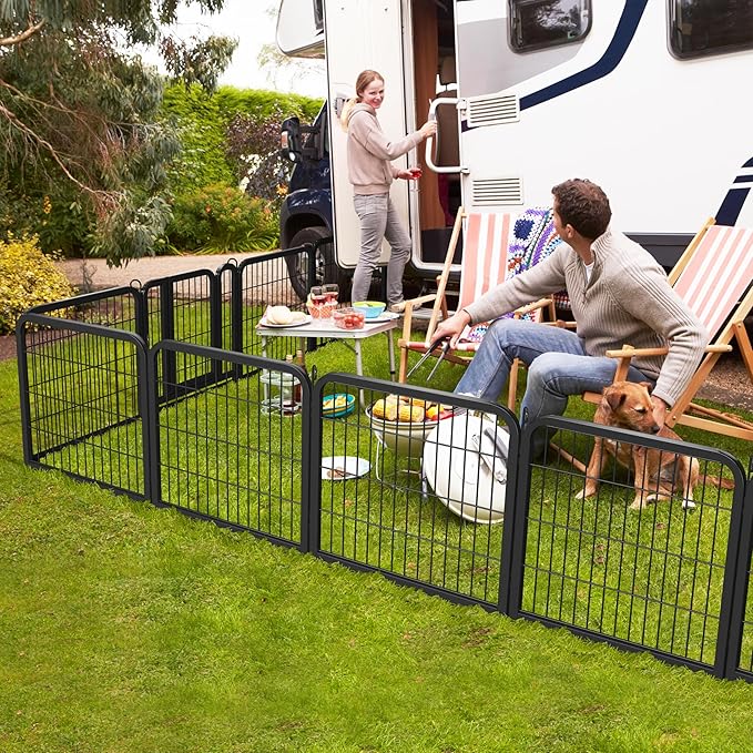 Yaheetech Dog Playpen Outdoor 24 inch 12 Panels Indoor Dog Fence Metal Dog Pen Heavy Duty Pet Puppy Exercise Pen for RV Camping Garden Yard