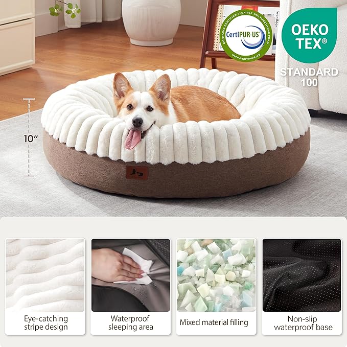 Calming Donut Dog Bed - 36" Round Washable Large Size Pet Bed for Dogs and Cats, Anti-Slip Corduroy Fleece Cat Bed, Anti-Anxiety Cushion with Anti-Slip Bottom