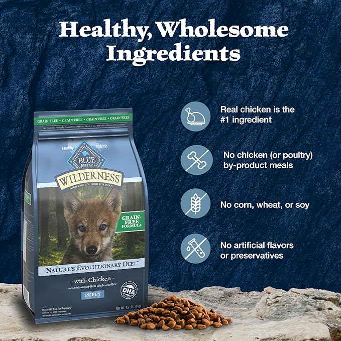 Blue Buffalo Wilderness Puppy High-Protein Dry Dog Food with Real Chicken, Grain-Free, Made in the USA with Natural Ingredients, Chicken, 24-lb Bag