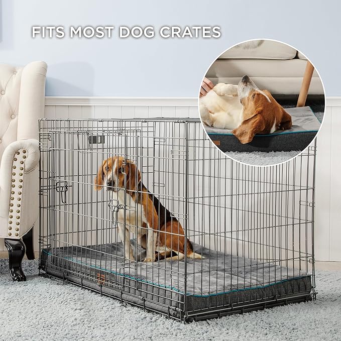 Bedsure Memory Foam Dog Bed Medium Size Dogs- Orthopedic Pet Beds for Crate with Removable Washable Cover and Nonskid Bottom - Plush Flannel Fleece Top Pet Mat, Grey